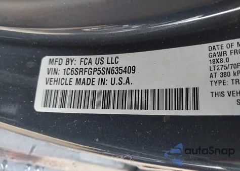 2025 Ram 1500 Warlock 4X4 5'7 Box z USA, uszkodzony, nr VIN 1C6SRFGP5SN635409